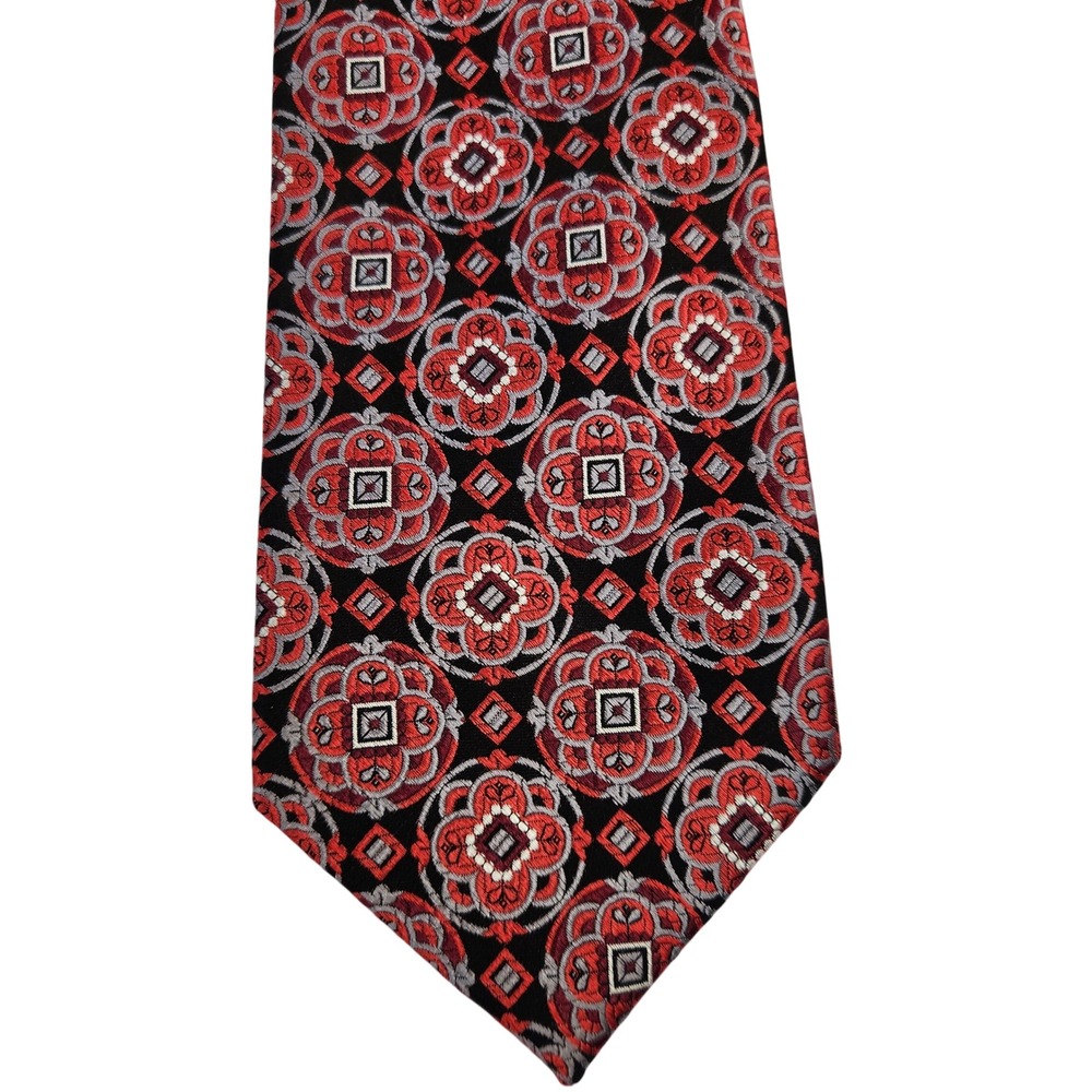 The Tie Bar Mens Necktie Silk‎ Red Black Floral Geometric Business Career